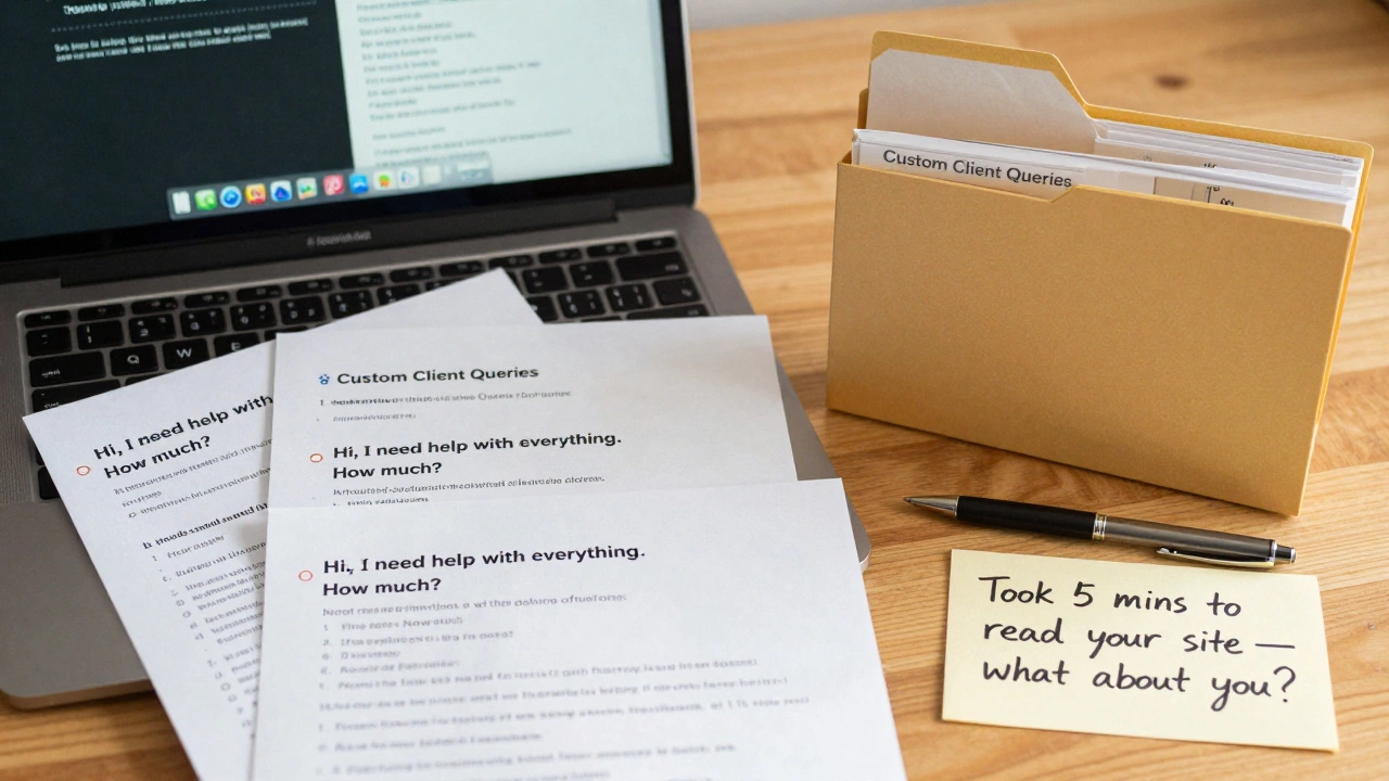 Identical generic messages on a laptop beside a handwritten note showing effort.